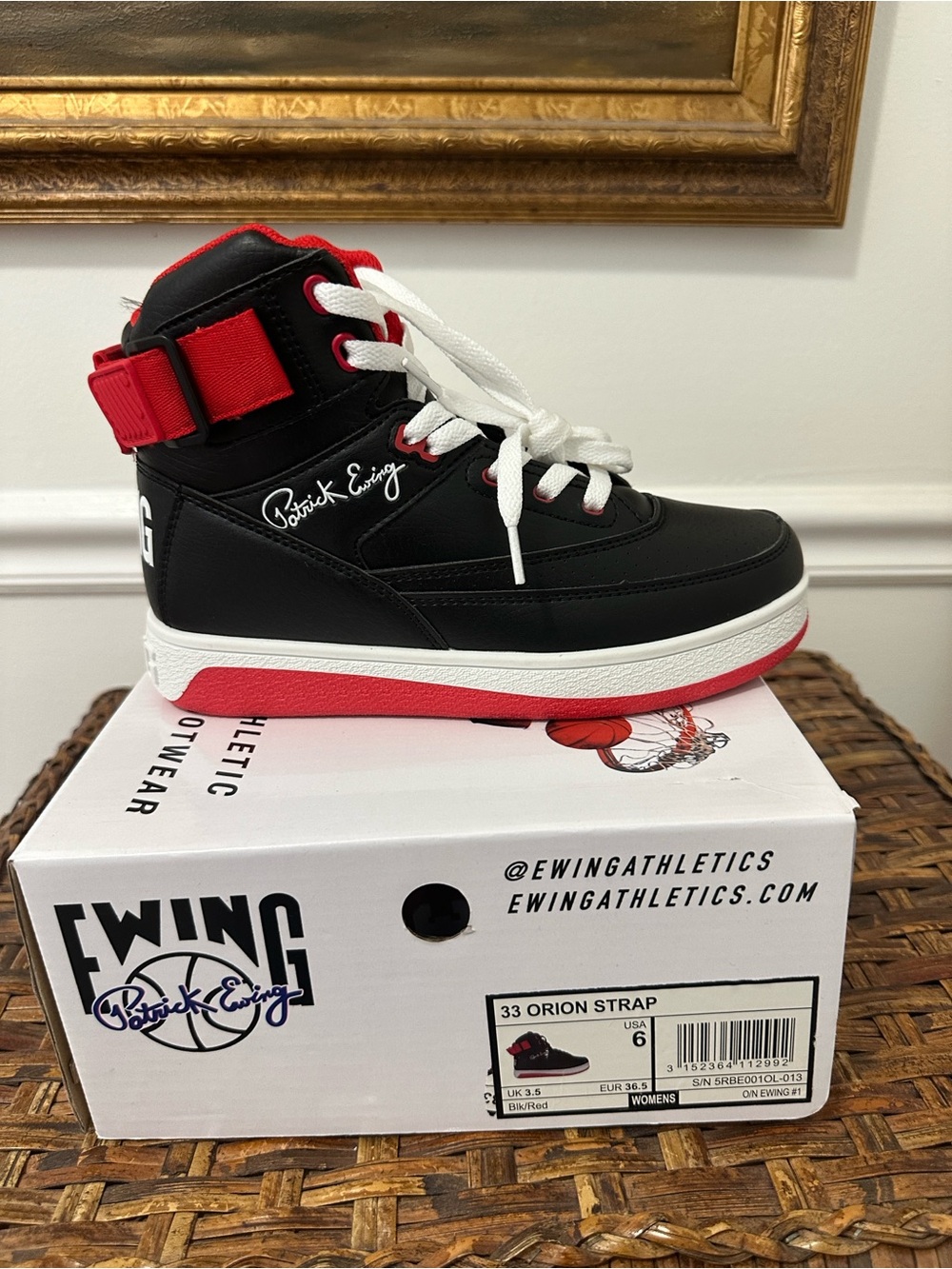 Patrick Ewing Orion Strap High-Top Sneakers Black Red Size 6